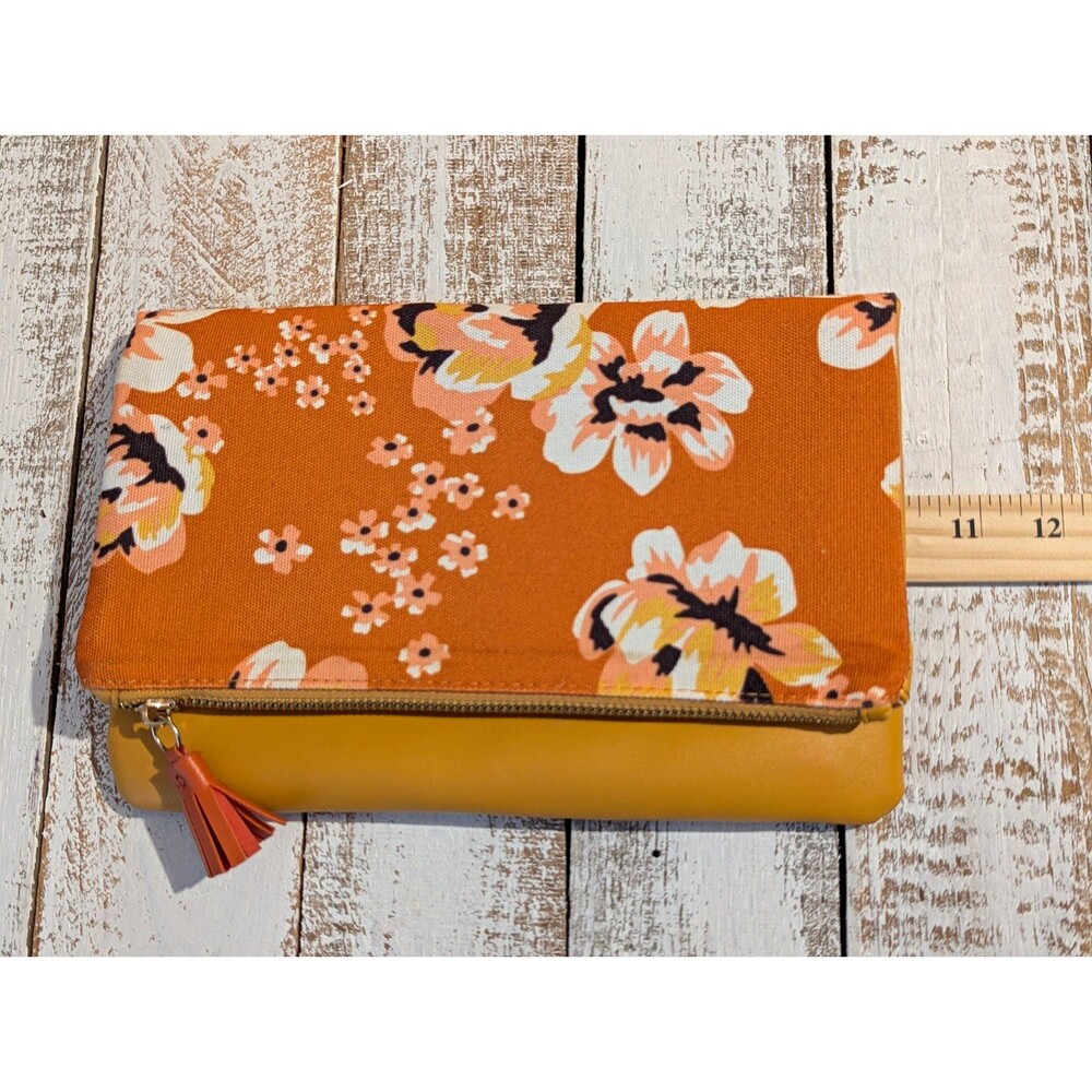 Rachel Pally Women’s Floral Zip Clutch Tassel Lined Inner Pockets Orange